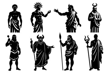 greek gods quiz silhouette vector illustration white background