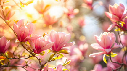 Pink magnolia Soulagean tree in bloom during spring