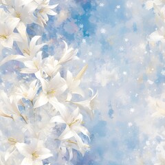 Fototapeta na wymiar Serene Winters Embrace Pristine White Lilies Frosted by Delicate Snowflakes