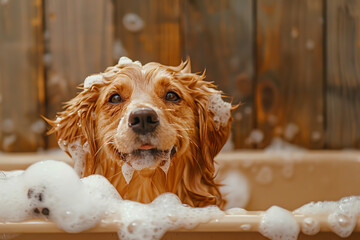 Golden Cocker Spaniel Enjoying a Bubbly Bath Time