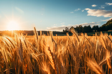 Golden Wheat Field at Sunset: Serene Farmland Scenery