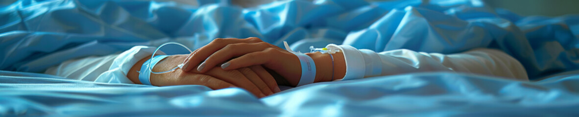 Patient Resting in Hospital Bed with IV Drip Attached