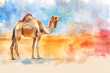watercolor Camel Watercolor realistic camel desert Handwork watercolor illustration of a camel - obrazy, fototapety, plakaty