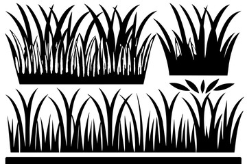 Green Grass Silhouette Cartoon plant lines for eco and organic logos. Vector set for spring banners or fresh organic pastures © AL