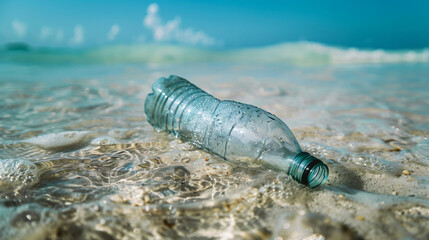 Plastic pet bottle in the ocean. Pollution concept