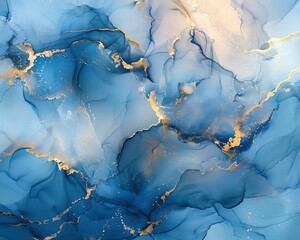 Blue marble texture flowing with gold, sophisticated watercolor design
