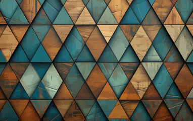 a wooden wall with a pattern of triangles painted on it