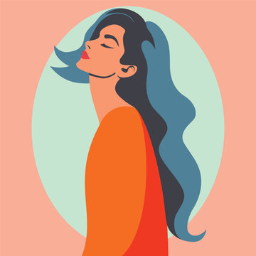 Fototapeta profile of girl, minimalism glamur woman with long hair