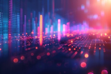 An infographic showcases financial trends and statistics with vibrant diagrams and trendlines against a calming blue and purple gradient, representing stability and growth in the business world.