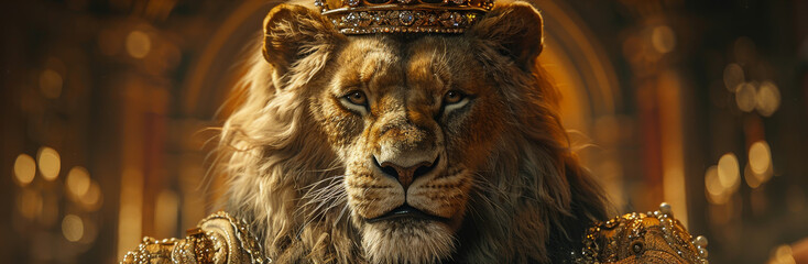 Majestic Lion King with Crown in Royal Palace Setting