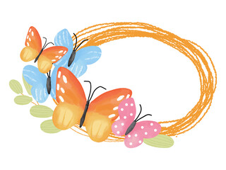 Leaf wreath and butterflies with copy space for text.