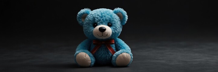 cute blue teddy bear stuff toy on plain black background from Generative AI