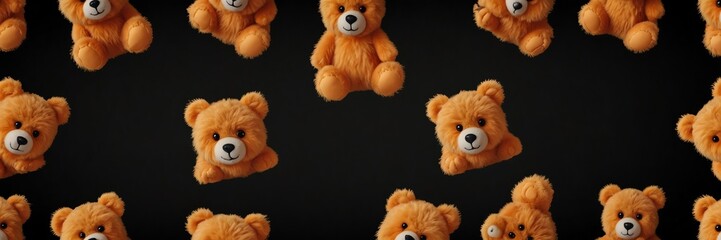 cute orange teddy bear stuff toy on plain black background from Generative AI - obrazy, fototapety, plakaty
