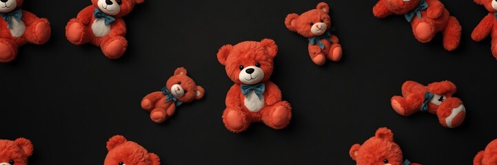 cute red teddy bear stuff toy on plain black background from Generative AI