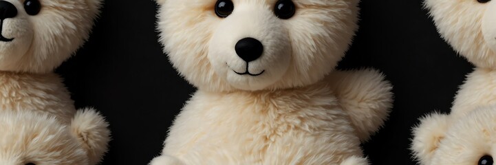 cute white teddy bear stuff toy on plain black background from Generative AI - obrazy, fototapety, plakaty