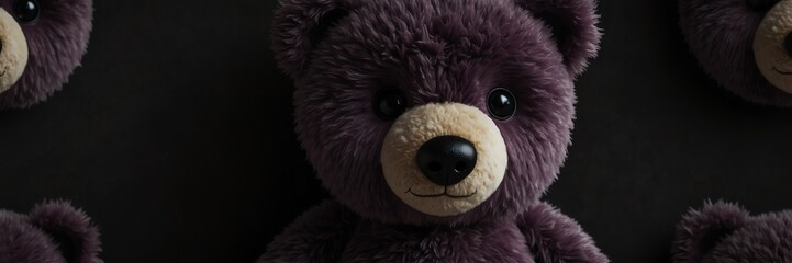 cute purple teddy bear stuff toy on plain black background from Generative AI - obrazy, fototapety, plakaty
