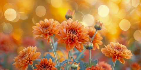 Golden Hour Glow on Vibrant Orange Dahlia Blooms - Powered by Adobe