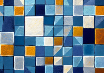 abstract colorful mozaic tile dominated with blue color realistic illustration