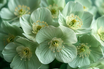Obraz premium Serene Green Hellebores: Soft Focus Floral Photography