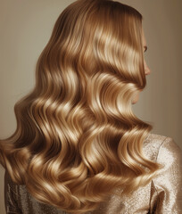 Naklejka premium Beautiful woman in profile with long shiny wavy blond hair. Healthy shiny hair texture with streaks