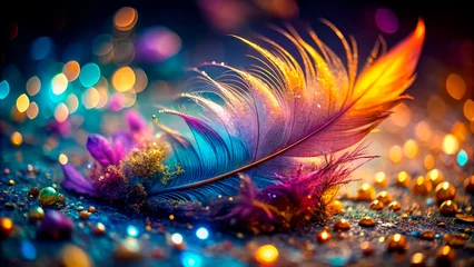 Stof per meter Abstract multicolored background with feathers © vvicca