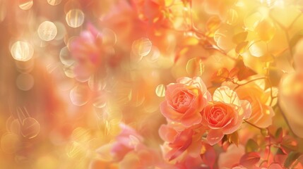 Fototapeta na wymiar Soft focus bokeh in beige, peach, and gentle pink tones, forming a dreamy ambiance