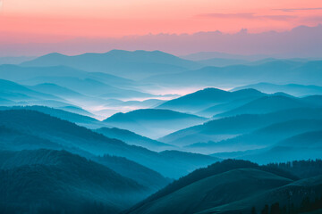 Serene Twilight over Rolling Mountain Ridges - obrazy, fototapety, plakaty