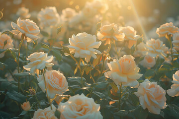 Obraz na płótnie Canvas Serene Sunset Glow on Blooming Garden Roses