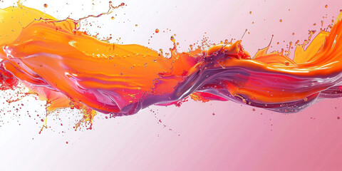 Vibrant orange and pink liquid splash on light pink background, creating a colorful and dynamic motion effect