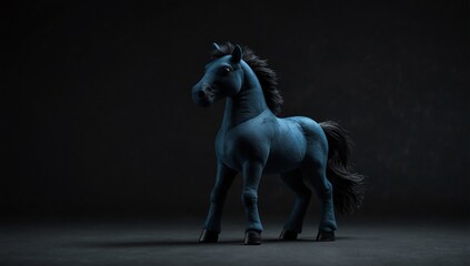 a blue horse stuff toy in plain black background from Generative AI - obrazy, fototapety, plakaty