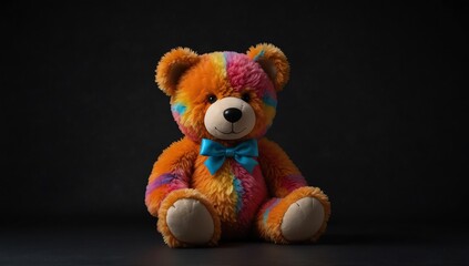 a colorful teddy bear in plain black background from Generative AI