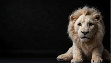 a white lion stuff toy in plain black background from Generative AI