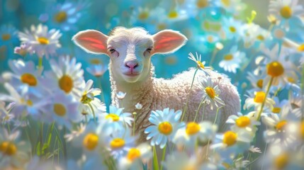 Fototapeta premium Carve a quiet spring amidst bright daisies.