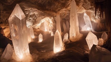 Crystal cavern with gemstone wildlife, sparkling subterranean wonder