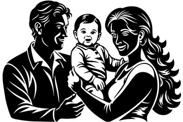 Joyful Family Silhouette Mother and Baby Bonding