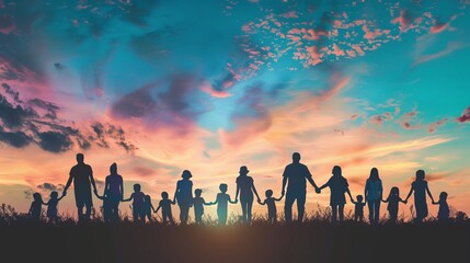 group of people at sunset - diverse generations
