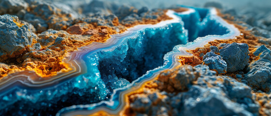Vibrant Geode Rock Formation with Crystal Layers - obrazy, fototapety, plakaty
