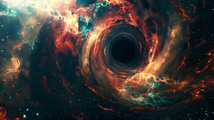 Terrifying creature emerging from a black hole, event horizon terror, spacetime distortion