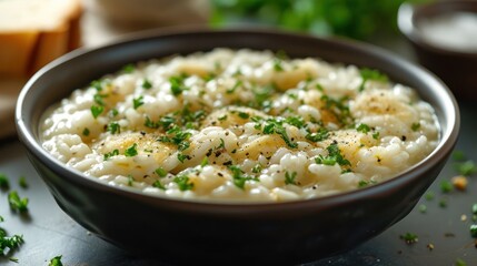 bowl of creamy risotto, capturing the velvety texture and savory goodness