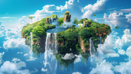 Naklejka premium Tranquil Floating Oasis under Azure Sky