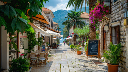 Fototapeta na wymiar Promenade street in Coty of Bar Montenegro