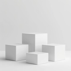 Fototapeta premium Four white cubes on a white background