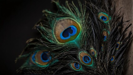 Obraz premium black feathers of peacock close-up from Generative AI