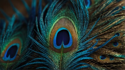 Fototapeta premium blue feathers of peacock close-up from Generative AI