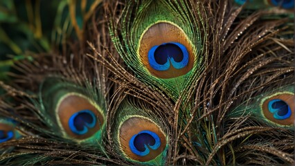 colorful feathers of peacock close-up from Generative AI