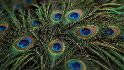 green feathers of peacock close-up from Generative AI