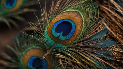 colorful feathers of peacock close-up from Generative AI