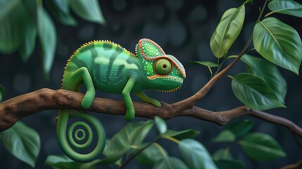 Adorable Chameleon on Minimalist Background
