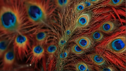Obraz premium red feathers of peacock close-up from Generative AI