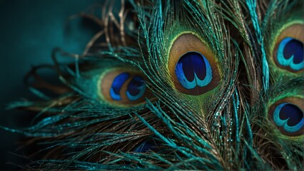 teal feathers of peacock close-up from Generative AI